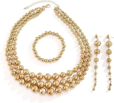 Conjunto de joyería con cuentas de oro grueso multi hebras gargantilla collar pulsera pendientes Foto 1 de 4