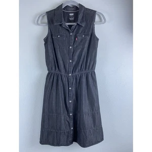 Levi's Sz Lg Girls Chambray Denim Button Up Shirtwaist Dress Black Stone Wash  - Picture 1 of 10
