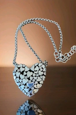 Brighton Intertwinted Silver  & Crystals Reversible Heart Pendant Chain Necklace - Image 1 of 4