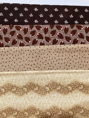 Lot of 4 Fat Quarters Cotton Fabric Dk & Lt Brown P&B Textiles Lot #5A - Image 1 of 4