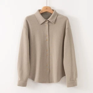 Women's Wool Warm Thick Long Sleeved Shirt Wool Blend Knit Lapel Collar Jackets - Picture 1 of 25