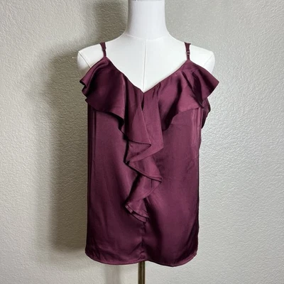 Banana Republic Ruffle Front Shell Purple Top Tank Size L - Image 1 of 4