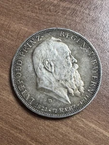 5 Mark Deutsches Reich Luitpold Prinz Regent Bayern 1911 D Silber - Bild 1 von 4