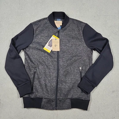 BOSTON TRADERS MEN TWO TONE KNIT FULL ZIP BOMBER JACKET Blue & Plaid Interior S - Image 1 of 4