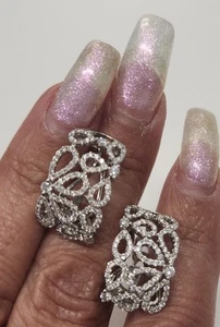 18k White Gold Lacey Diamond Hoop Earrings Signed AJ - Picture 1 of 7