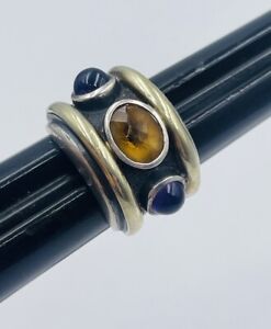 David Yurman Sterling Silver & 14k Gold Citrine Amethyst Renaissance Ring Size 6