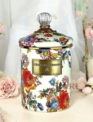 MacKenzie-Childs White Flower Market Enameled Medium 8.5" Canister New No Box - Image 1 of 4