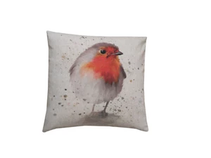 Handmade Robin Redbreast digital Print linen fabric country animal cushion cover - Picture 1 of 1