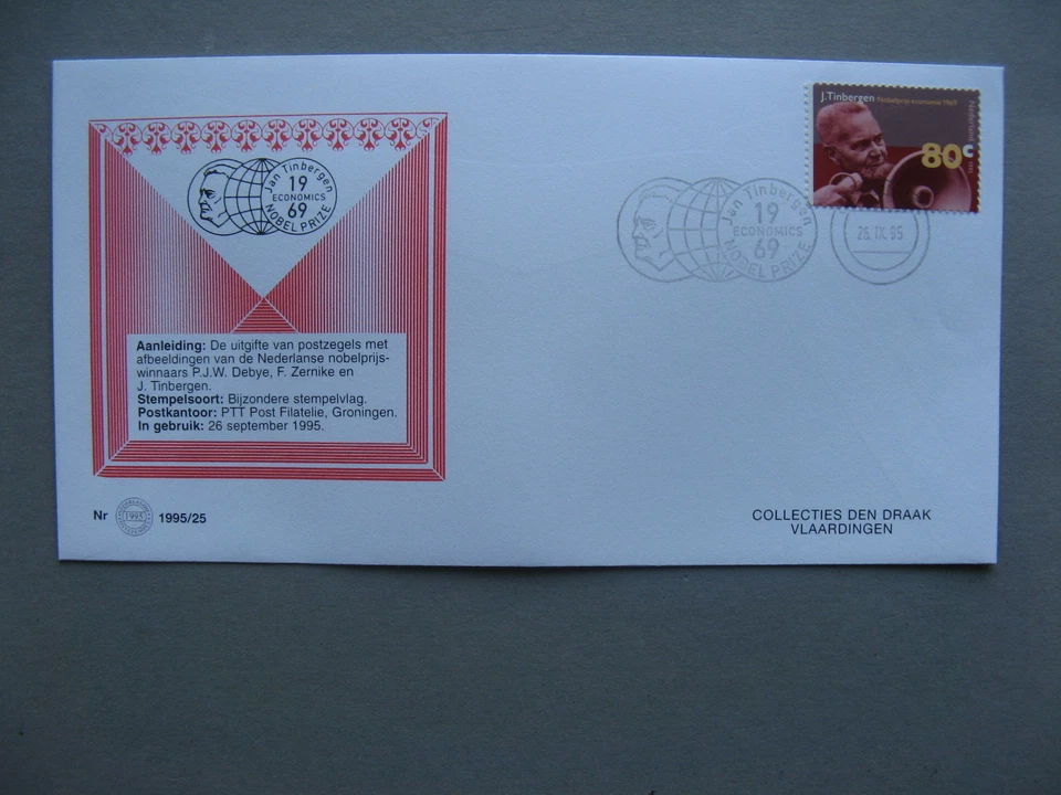 NETHERLANDS, cover CTO 1995, slogan canc. Nobel prize J. Tinbergen (2) - Image 1 of 1