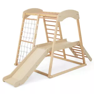 6 in 1 Indoor Jungle Gym Montessori Climber Playset w/Slide Wood & Monkey Bars - Picture 1 of 8