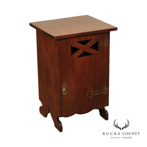 Antique Arts and Crafts Oak Bar Or Smokers Cabinet Cover
