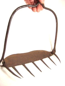 ANTIQUE JAPANESE FORGED IRON CLAM OYSTER CLAW RAKE BAYMAN'S TOOL - Picture 1 of 19