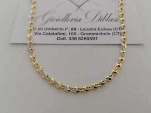 18K YELLOW WHITE GOLD CHAIN ALTERNATE 2+2 OVAL DOUBLE ROUNDED LINK 50cm 19.69" - Picture 1 of 11