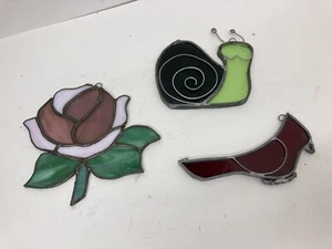 3 Buntglas Vintage Weihnachtsschmuck (Kardinal, Schnecke, Rose) rot grün - Bild 1 von 6