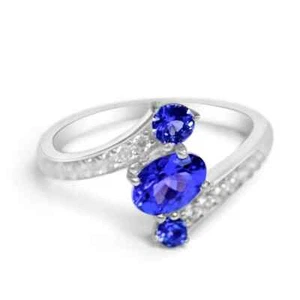 Tanzanite Engagement Promise Ring, Solitaire tanzanite Ring-Sterling Silver ring - Picture 1 of 4