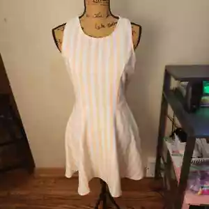 Forever 21 Womens Peach Striped Sleeveless Crew Neck Fit & Flare Dress NWT Large - Picture 1 of 8