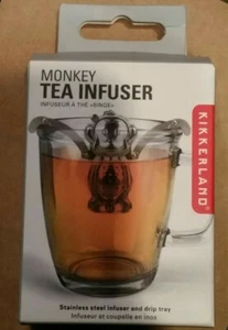 New In Box Kikkerland Stainless Steel Monkey Tea Infuser and Drip Tray - Picture 1 of 7
