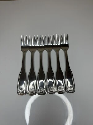 Set Of 6 Stainless Steel Cocktail Forks Antique Shell - Image 1 of 3