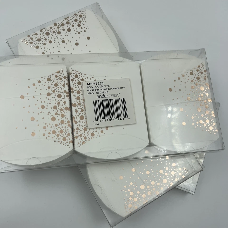 Paquete de 3 50 almohadas de lunares de lámina de oro rosa caja de regalos boda fiesta de cumpleaños Foto 1 de 2