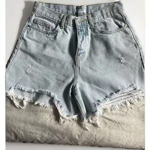 Pantaloncini denim Forever 21 Distressed Cutoff lavaggio chiaro retrò vita alta taglia 28 - Foto 1 di 3