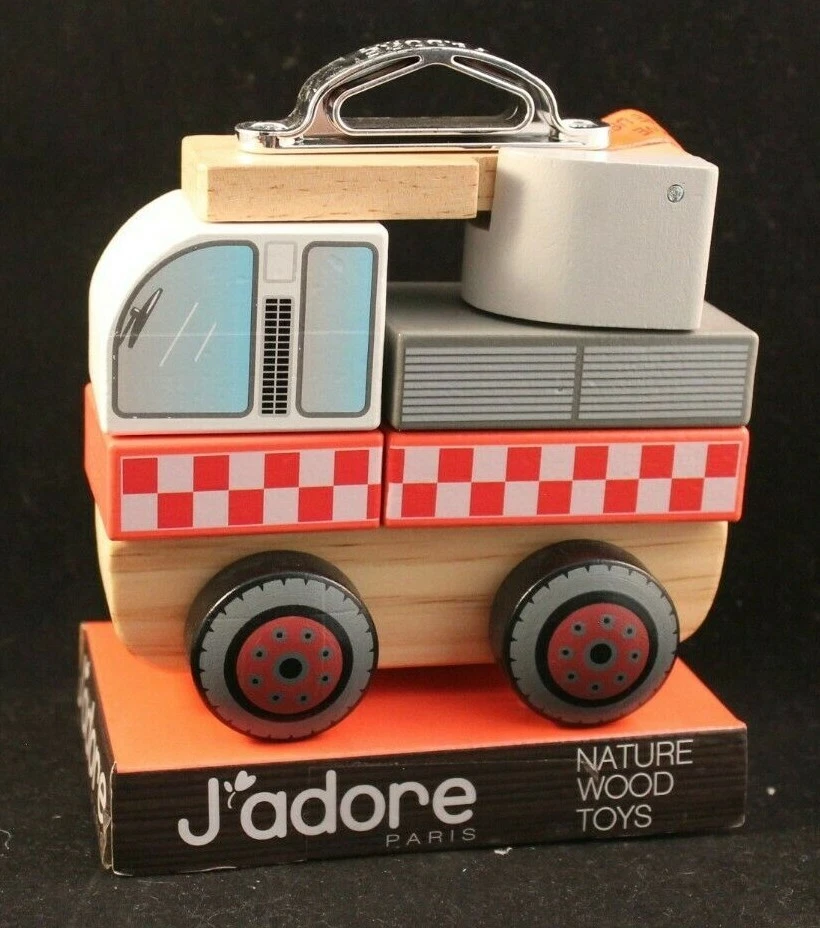 J’adore Nature Wood Toys Fire Truck Age 1 Puzzle Stackable Building Blocks 6pcs