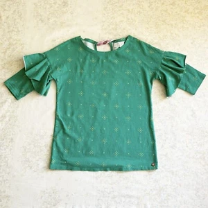 435 Matilda Jane Girls Size 8 Top Green Print Ruffles Blouse Party Holiday - Picture 1 of 7