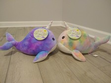 2x New Rare Squishmallows Rainbow Purple Tiedye Narwhal Whale 🐳  Fish Plush Toy