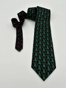 Men's HOLIDAY'S SILK Tie. Christmas Trees. Black with Green Tree Nice Holiday Lo - Picture 1 of 4