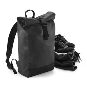 BagBase Waterproof Black Bag TARP ROLL TOP Backpack Rucksack PVC Urban Unisex - Picture 1 of 12