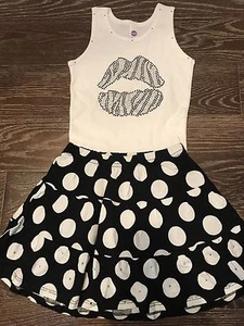 $72 NWT GIRLS TANK/ SKIRT SET W/ ZEBRA RHINESTONE LIPS BY HEARTACHE SZ 6 - Picture 1 of 5