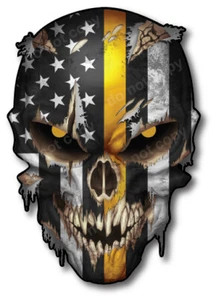 THIN YELLOW LINE DISPATCH USA AMERICAN FLAG SKULL STICKER DECAL CAR TRUCK - Foto 1 di 6