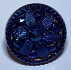 "Antique tige métallique à dôme fleur bouton en verre noir jet bleu lustre 7/16"