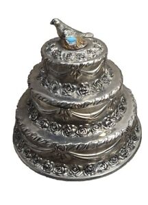 International Silver Company Silver Plated Dove Wedding Cake Topper Jewelry Box