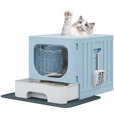 TAUS Large Enclosed Cat Litter Box w/ Cushion Anti-Splash Closed Litter Boxes w/Scoop