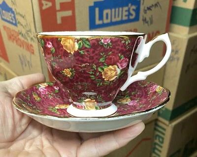 dark red chintz Royal Albert Old Country Roses Ruby Lace - Image 1 of 4