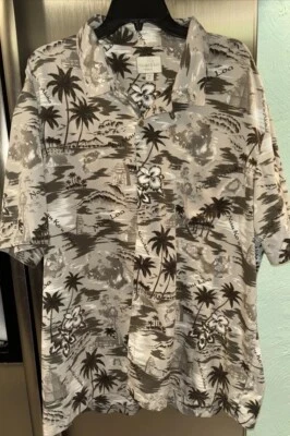 Trader Bay ButtonShirt Men’s XXL Beige Tropical Palm Tree/Isle Hawaiian Style - Image 1 of 3