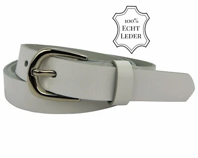 Gürtel Leder Damen Herren Weiß 2cm breit Ledergürtel 100% echt Leder Kürzbar Neu - Bild 1 von 4