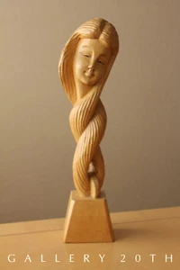 CHARMING! MID CENTURY GIRL WOOD SCULPTURE! MODERN VTG 50'S 60'S ART RAPUNZEL - Picture 1 of 9