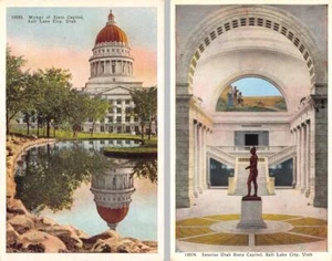2~ca1920's Postcards Salt Lake City, UT Utah STATE CAPITOL Reflection & Interior - Picture 1 of 5
