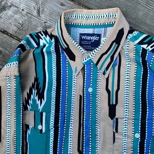 Vintage Wrangler Cowboy Cut Regular Fit XL Aztec Button Up Western Shirt - Foto 1 di 5