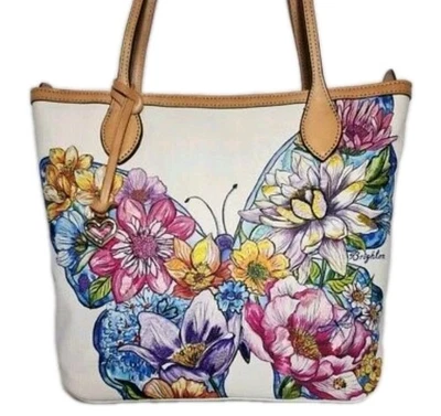 BRIGHTON ENCHANTED GARDEN LILLY TOTE EMBROIDERED FLORAL BUTTERFLY HANDBAG READ - Image 1 of 4