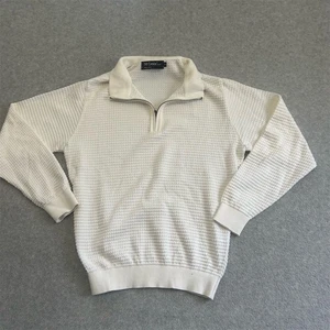 St. Croix Sweater Mens Small Off White Waffle Knit Cashmere Quarter Zip USA Shop - Picture 1 of 7