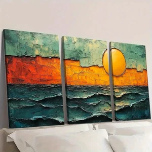 3pcs Abstract Sunset Canvas Vibrant Green Wall Art Canvas Unframed/Framed - Picture 1 of 8