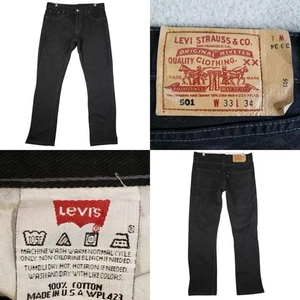 Levi’s 501xx Jeans Vtg Mens 36X32 Button Fly Black Denim Grunge USA Made - Picture 1 of 12