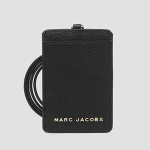 Marc Jacobs Logo Leather Lanyard ID Card Case Wallet Black - Picture 1 of 6