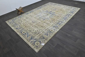 Alfombra Oushak Turca Vintage 7x10 Kilim Alfombra Anatolia Hecha a Mano Decoración Boho BEIGE - Imagen 1 de 9