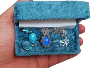 EGYPTIAN JEWELRY IN ANTIQUE PHARAONIC STYLE, RING + NECKLACE + BRACELET BC SCARB - Picture 1 of 11