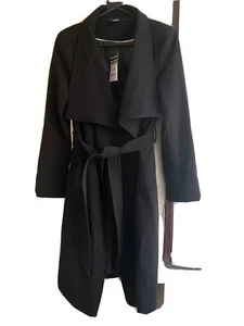 wallis womens Smart coat black belted wrap size 12 With Pockets - Picture 1 of 10