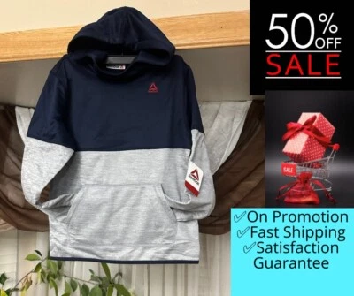 Reebok Boy's SIZE XL 14-16 Athletic Pullover Hoodie color GRAY/BLUE NAVY NEW - Image 1 of 4