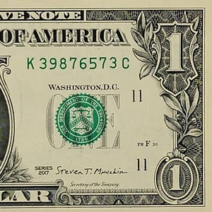 Five digit Ladder Fancy Serial Number One Dollar Bill K39876573C FW 2017 Pair 7s - Picture 1 of 8